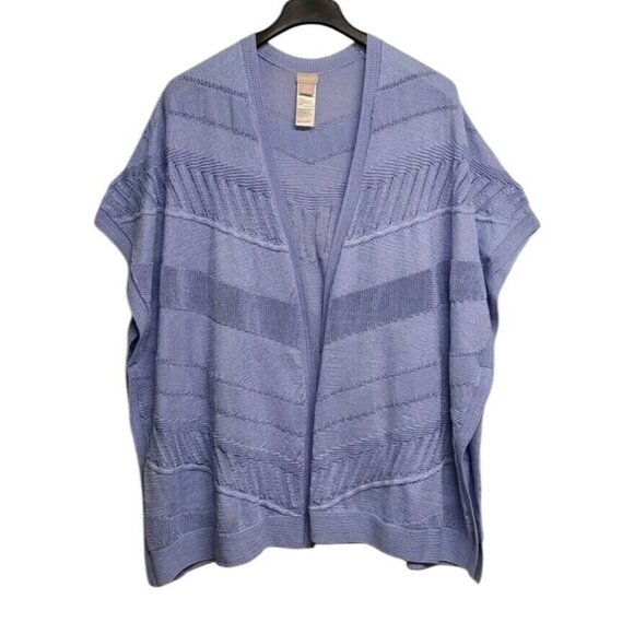 Chicos Ruana Womens Large/ XL Blue Open Front Pointelle Knit Textured Sw… - Picture 2 of 8